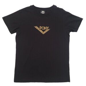 VTG PONY Brand Graphic T-Shirt Goldtone Logo Cotton Youth‎ XL Retro Streetwear